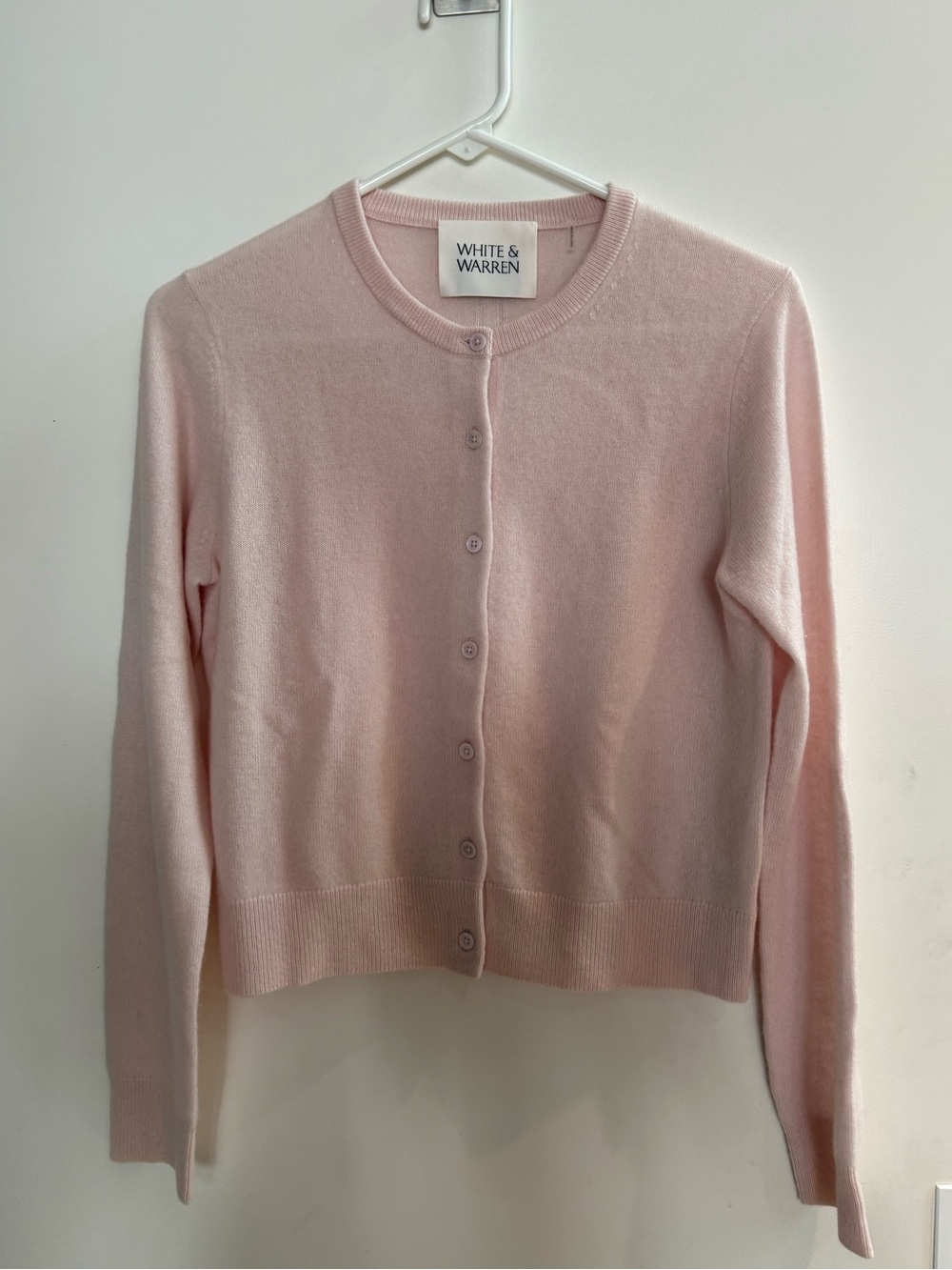 White + Warren Light Pink Cashmere Crewneck Button Cardigan